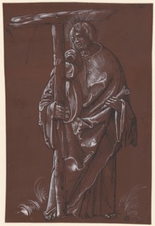 The apostle Philip, feather in black, heightened with white, on brown primed paper, page: 30.5 x 20