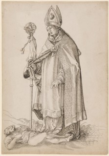 St. Valentin in the episcopal gown, feather in black, folia: 32.1 x 22.3 cm, unsigned, Anonym,