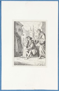 The musing Holbein is surprised by Erasmus, around 1857, pen lithograph, mounted on pad paper,