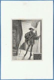 Holbein leaves home in Basel, around 1857, pen lithograph, mounted on base paper, mounted in