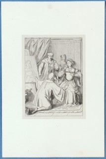 Holbein portrays Catherine Howard, around 1857, pen lithograph, mounted on base paper, mounted in