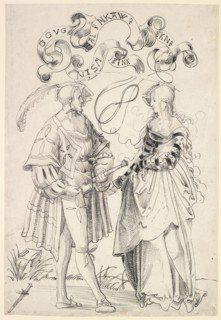 Nobleman and Fraulein in Conversation (The Challenge of a Freeman), 1510/14, feather in black,