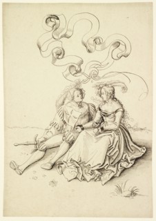 Seated Loving Couple, 1500/05, feather in brown-black, leaf: 30 x 21.1 cm, unsigned, Niklaus Manuel