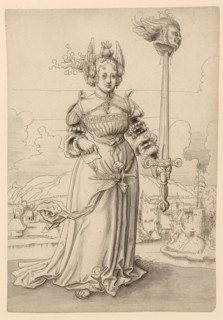 Judith with the head of Holofernes, 1st half of the 16th century, feather in brown-black,