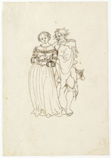 Woman with a ragged fool, 1st half of the 16th century, feather in brown, leaf: 15.6 x 10.6 cm,