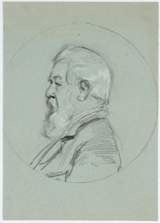 Portrait Arnold Böcklin in profile to the left, 1897, pencil, heightened with white, on blue-green