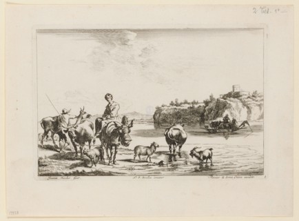 Shepherd's piece on the river, etching, plate: 15.3 x 23.2 cm, in the plate u., l, ., signed: