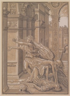 The death surprises the lovers, 1510, chiaroscuro woodcut of three plates, sheet: 21.2 x 15.2 cm, M