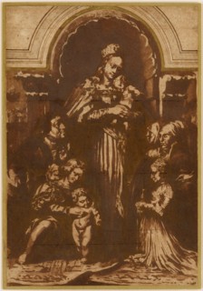 Copy after Hans Holbein's Madonna of the Mayor Meyer, pen and brush in brown and yellow-brown,