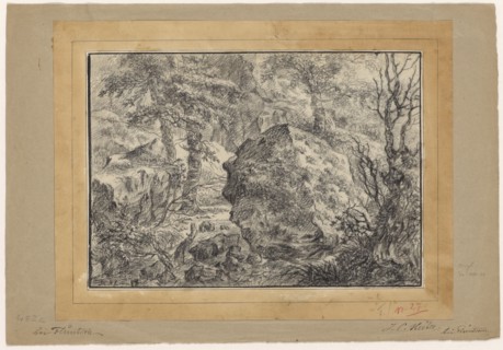Rocky forest landscape near Fluntern (Zurich), after 1789, charcoal on Vergé, several times framed