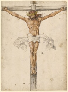 Christ on the Cross, pen in black, watercoloured, on thin, fine-fingered paper, sheet: 31 x 22.5
