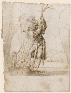 St. Christopher with the Christ Child coming ashore, 1513, feather in brown, light gray washed,