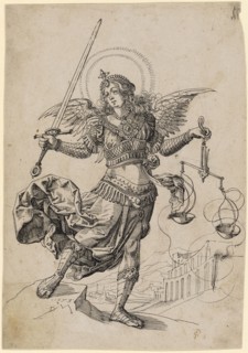 Lady Justice, 1573, feather in black, leaf: 28.8 x 20 cm, U. l., dated and monogrammed: 1573, DLM