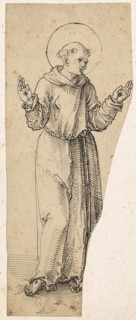 Saint Francis, standing, with outstretched arms, pen in black, Journal: 27.9 x 6.6 cm /11.2 cm, Not