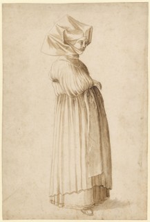 Nuremberger in church dress, feather in brown, brown washed, sheet: 30 x 20 cm, not marked,