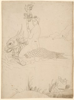 Venus on a Dolphin, Feather in Brown, Brown Washed, Journal: 30.1 x 22.1 cm, Unsigned, Albrecht