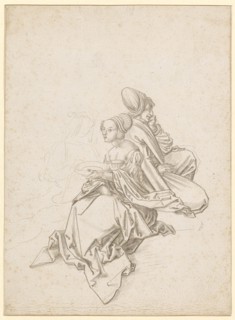 Seated couple and elderly woman, c. 1510, silver pen, on white primed paper, page: 21 x 15.3 cm,