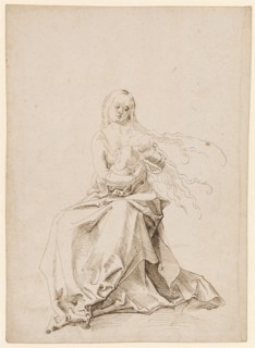 Mary with Child, Feather in Brown, Leaf: 30.5 x 21.7 cm, Not marked, Anonym, Oberrhein (sog.