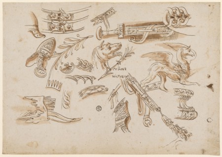 Studies on the basis of Trajan's Column, 1541/47, feather in brown, red-brown washed, sheet: 20.9 x