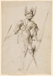 Fancy Male Figure with Stilted Leg (Cuckold), 1st Half of the 16th Century, Feather in Brown, Leaf: