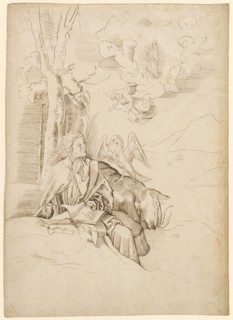 The Evangelist John on Patmos, 1st half of the 16th century, feather in brown, sheet: 31.1 x 22.1