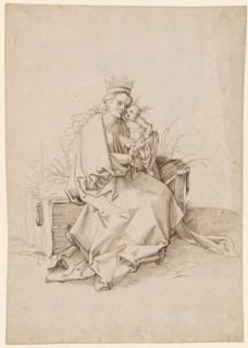 Mary with Child on Lawn Bank, 1st Half of the 16th Century, Feather in Brown, Sheets: 29.3 x 20.4