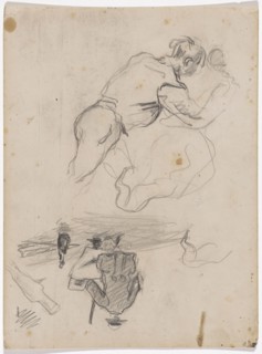 Study to the picture The orgy, painter sitting outdoors, pencil, verso: lead tit, sheet: 17.8 x 23