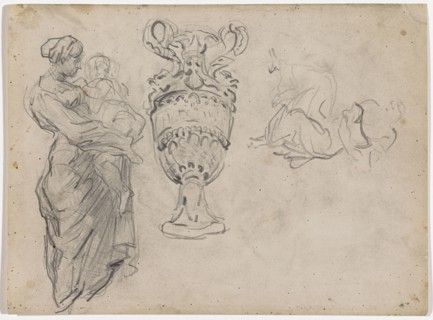 Mother with child, pompous vase, female figure, 1866/71, pencil, verso: soft pencil, page: 17.8 x