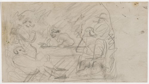 Reading in the Garden, c. 1868, pencil on light gray drawing paper, sheet: 12.6 x 22.6 cm,