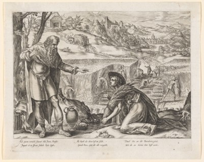 Ruth and Boas in the field, 1580, copperplate, plate: 21.9 x 28 cm |, Leaf: 24.7 x 30.9 cm, U. r.,