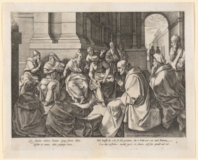 Boas with the Ten Elders, 1580, copperplate, plate: 22 x 27.8 cm |, Leaf: 24.8 x 30.2 cm, U. r.,