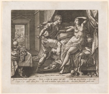 Sextus Tarquinius overwhelms Lucretia, 1578/79, copperplate, plate: 21.1 x 25 cm |, Sheet: 26.1 x