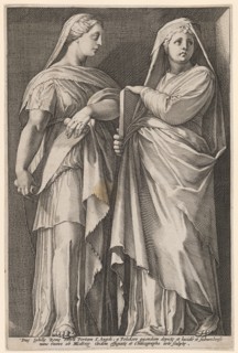 Two Sibyls, c. 1592, copperplate, plate: 24.4 x 16.2 cm |, Sheet: 24.6 x 16.4 cm, inscribed below
