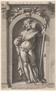 Saturn, 1592, copperplate, plate: 35.6 x 21.5 cm |, Sheet: 35.8 x 21.7 cm, O. M. inscribed: