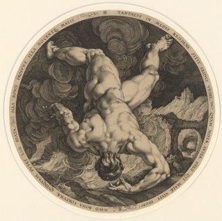Tantalus, 1588, copperplate engraving, sheet: (diameter) 33.3 cm (trimmed at the edge of the