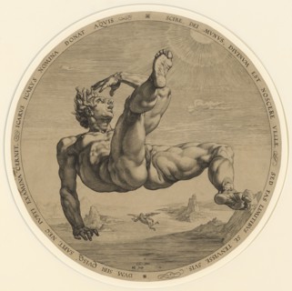 Icarus, 1588, copperplate, leaf: (diameter) 33.3 cm (trimmed at the edge of the plate), U.M.