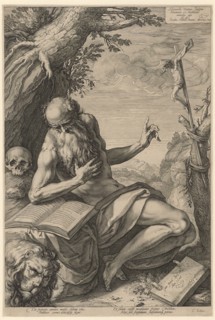 The hl., Hieronymus, 1596, copperplate, plate: 41.9 x 28.2 cm |, Leaf: 42.2 x 28.6 cm, O. r.,