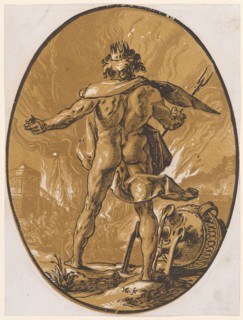 Pluto, 1588/90 (probably print 1617/20), chiaroscuro woodcut of three plates (ocher, light brown