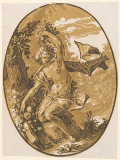 Proserpina, 1588/90 (probably print 1617/20), chiaroscuro woodcut of three plates (ocher, light