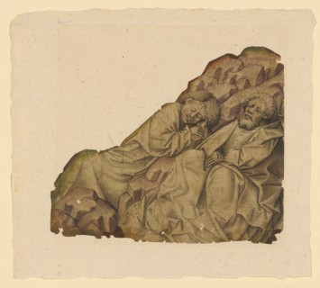 Two Sleeping Disciples (Peter and John) from an Olberg Scene (Fragement), c. 1440/50, feather in