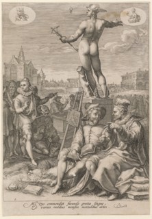 Mercury as protector of commerce and the arts, 1596, copperplate engraving, sheet: 25.5 x 17.7 cm