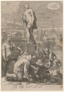 Luna (Diana) as Protector of Hunting and Fishing, 1596, copperplate engraving, sheet: 25.2 x 17.5
