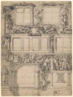 Design for a Façade Painting with Resurrection of Christ, Train of the Faithful, Faith, Love, Hope