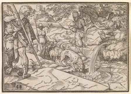 Jacob soaks the sheep of Rachel (Gen. 29), 1576, woodcut, without frame, without text, image: 6 x 8