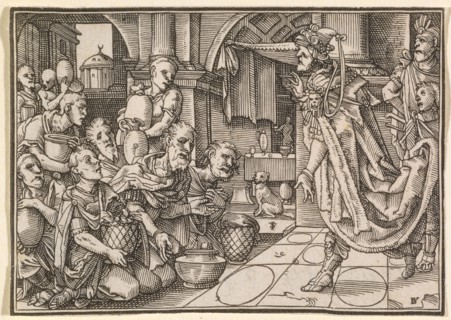 The brothers of Joseph bring him gifts (Gen. 43), 1576, woodcut, without frame, without text,