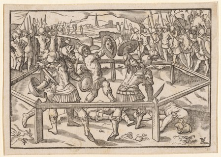 Battle of the Horatians against the Curatians, 1574, woodcut, without framing, picture: 7.3 x 10.6