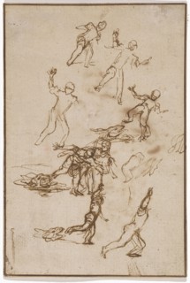 Sketch sheet with studies on the subject of Tobias frightens before the fish, 1st third of the 17th