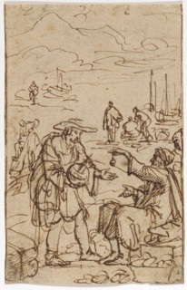 Pilgrim's trade, mid-17th century, feather in brown, leaf: 9.5 x 6 cm, not marked, Anonym,