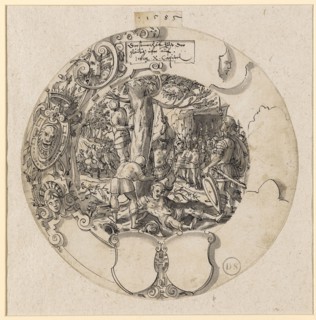 Broken window in the circle with Joshua, who hangs the five Amonite kings, including two empty
