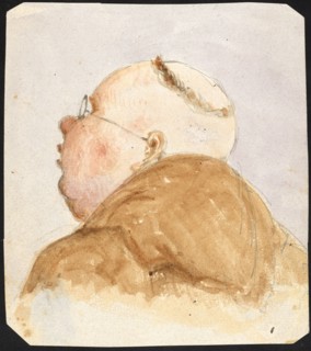 Monk with glasses from behind, pencil, watercolor, sheet: 11.1 x 9.9 cm, Unmarked, Paul Franz Otto,